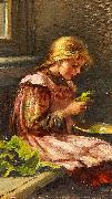 Giacinto Diano Girl cleaining lettuce Spain oil painting artist
